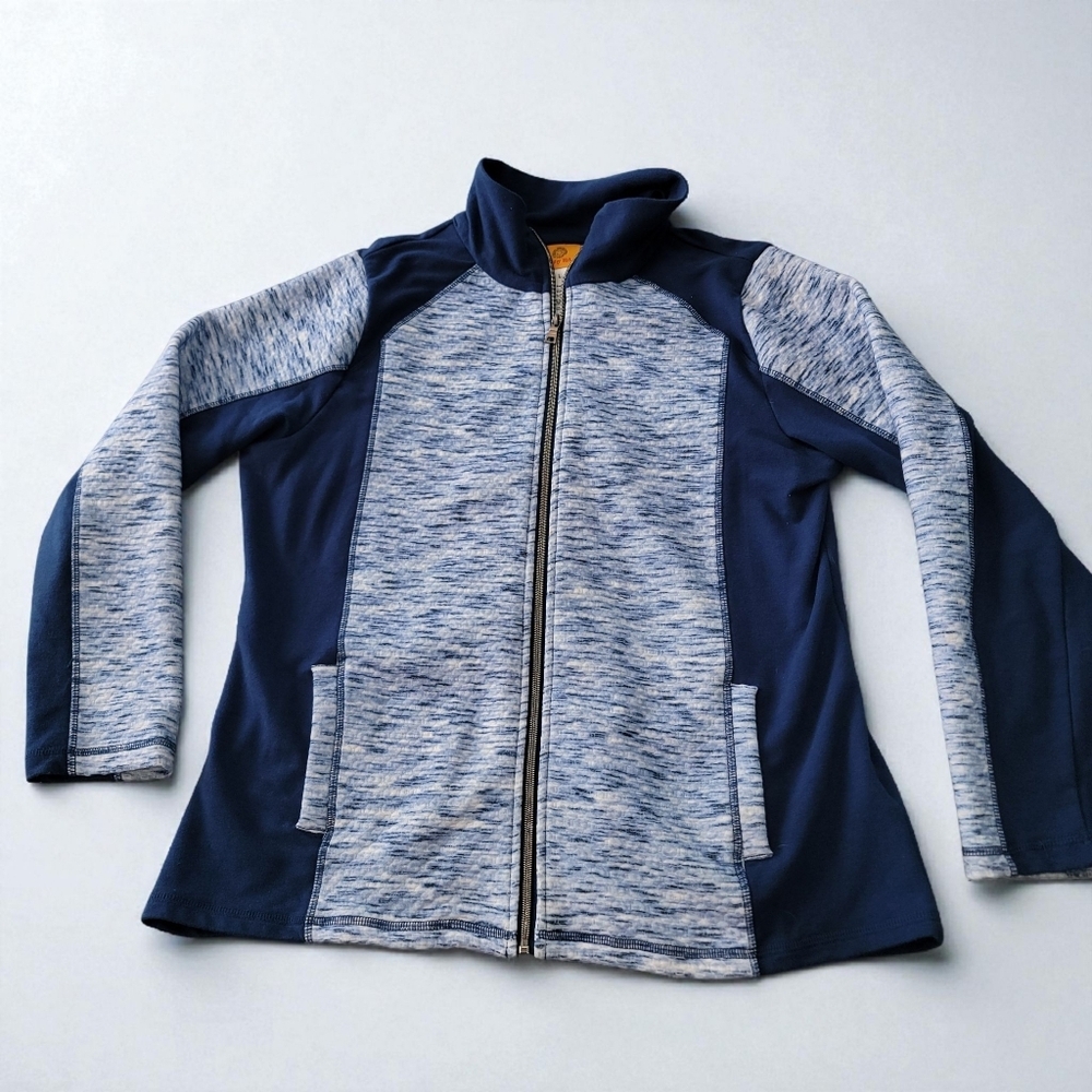 Ruby Rd womens LARGE Blue Full Zip Track Jacket Stretch Pockets